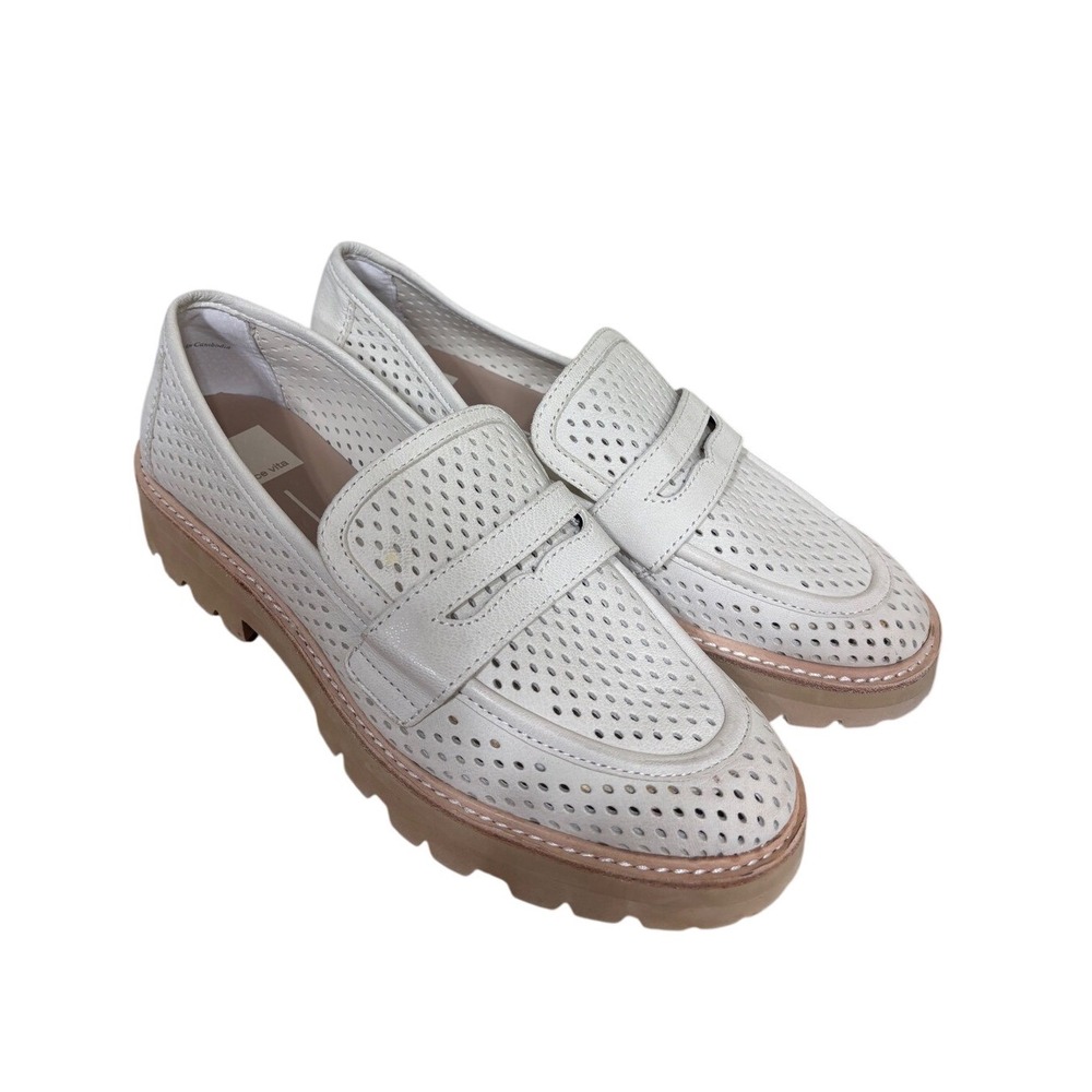 Dolce Vita Loafers 9 Malila Ivory Perforated Leather Lug Sole Penny Shoes